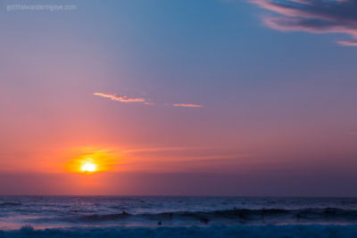 Morning Surf Maroubra Beach. Morning Flame, surfers waiting for waves at sunrise.