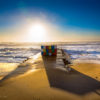 Sunrise over the Big Rubiks Cube sculpture Maroubra Beach.