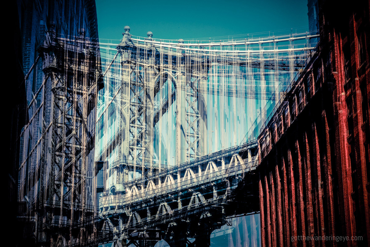 Double Exposure Brooklyn Bridge, taken from DUMBO