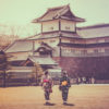 Woman in kimono walking Kanazawa Castle Park