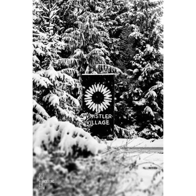 Whistler Village Sign. Retro sign in Winter