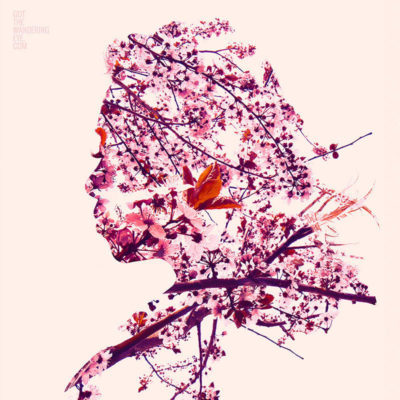 Double Exposure Portrait Photography. Cherry Blossoms Japan