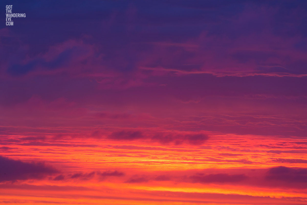 Fiery purple and orange sunset skies in Bondi Beach