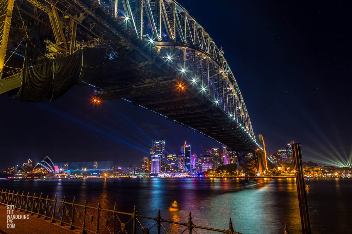 Vivid Sydney Harbour Views. Sydney Harbour bridge lit up from Vivid Sydney