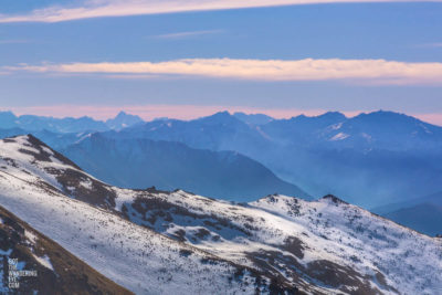 Mountain Layers Queenstown. Mountain ridge landscape on hazy day in winter