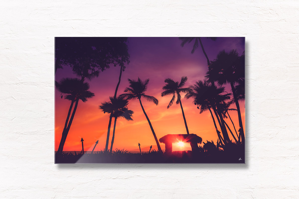 Palm Tree Sunset Hawaii. Fiery Orange sky