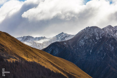 Mountain Layers. Snow capped Mountains in Autumn