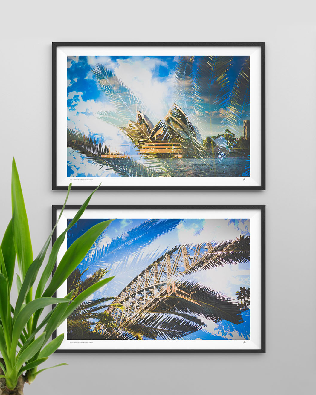 Interior styling inspiration. Fine art framed prints. Unique abstract multiple exposure prints of Sydneys iconic landmarks.