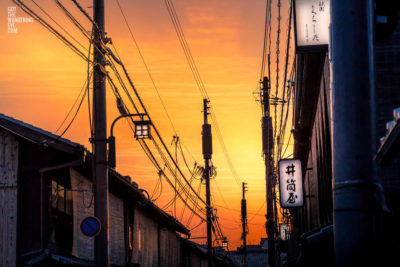 Sunset Over Kyoto. Sunset Powerlines in Gion