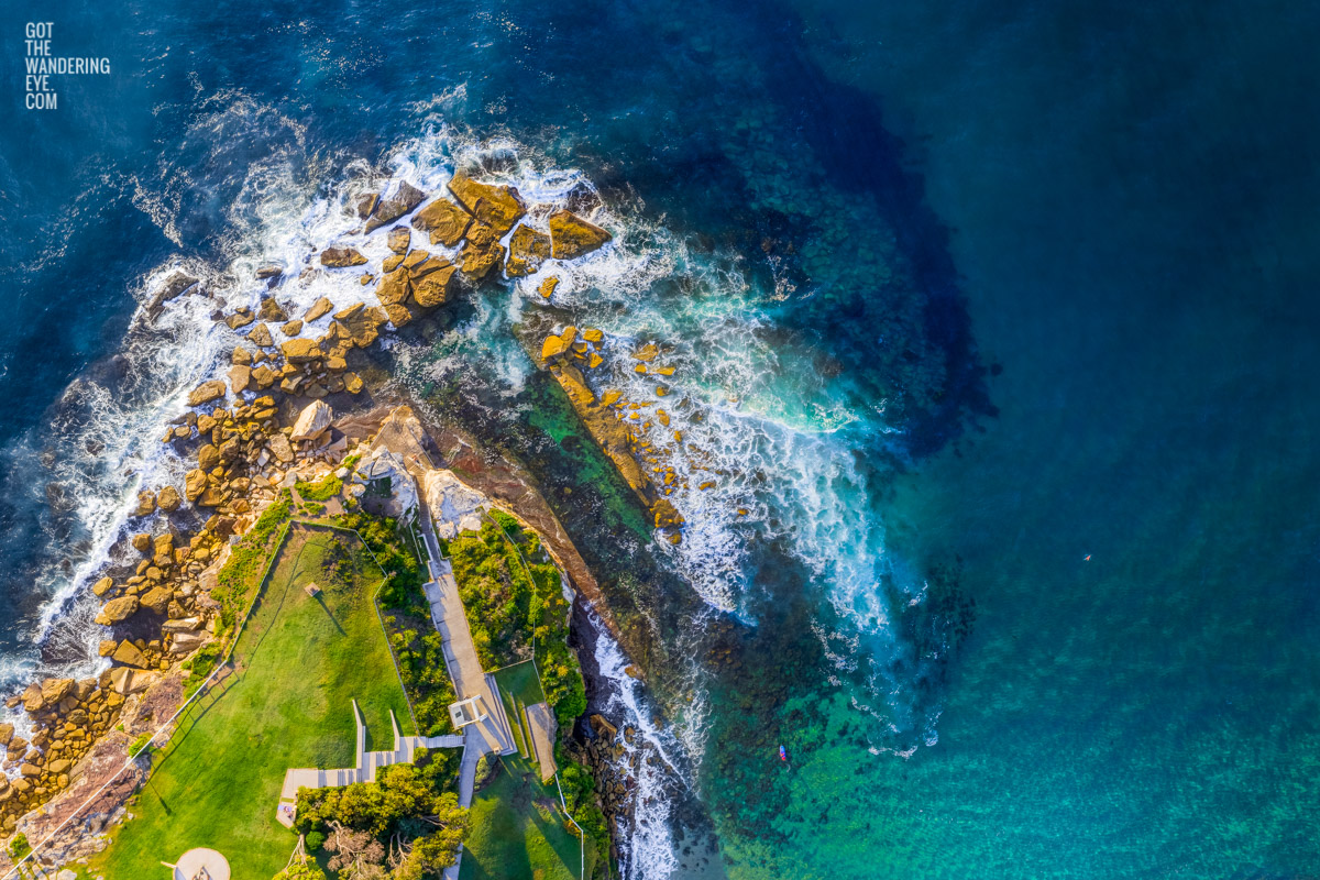 Giles Baths Coogee. Aerial View above Dolphins Point headland