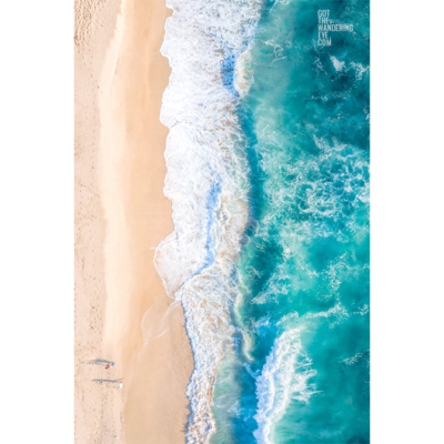 South Coast Beach aerial view of couple walking on beach