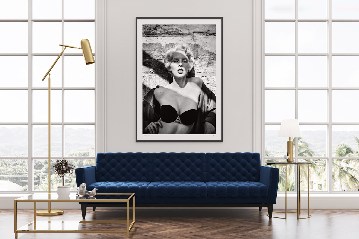 Interior design ideas. Fine art print. Boudoir, black & white portrait photography of Sweedish model Nicole Melrose.  
