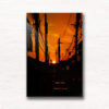 Kyoto Gion Sunset. Silhouette of powerlines