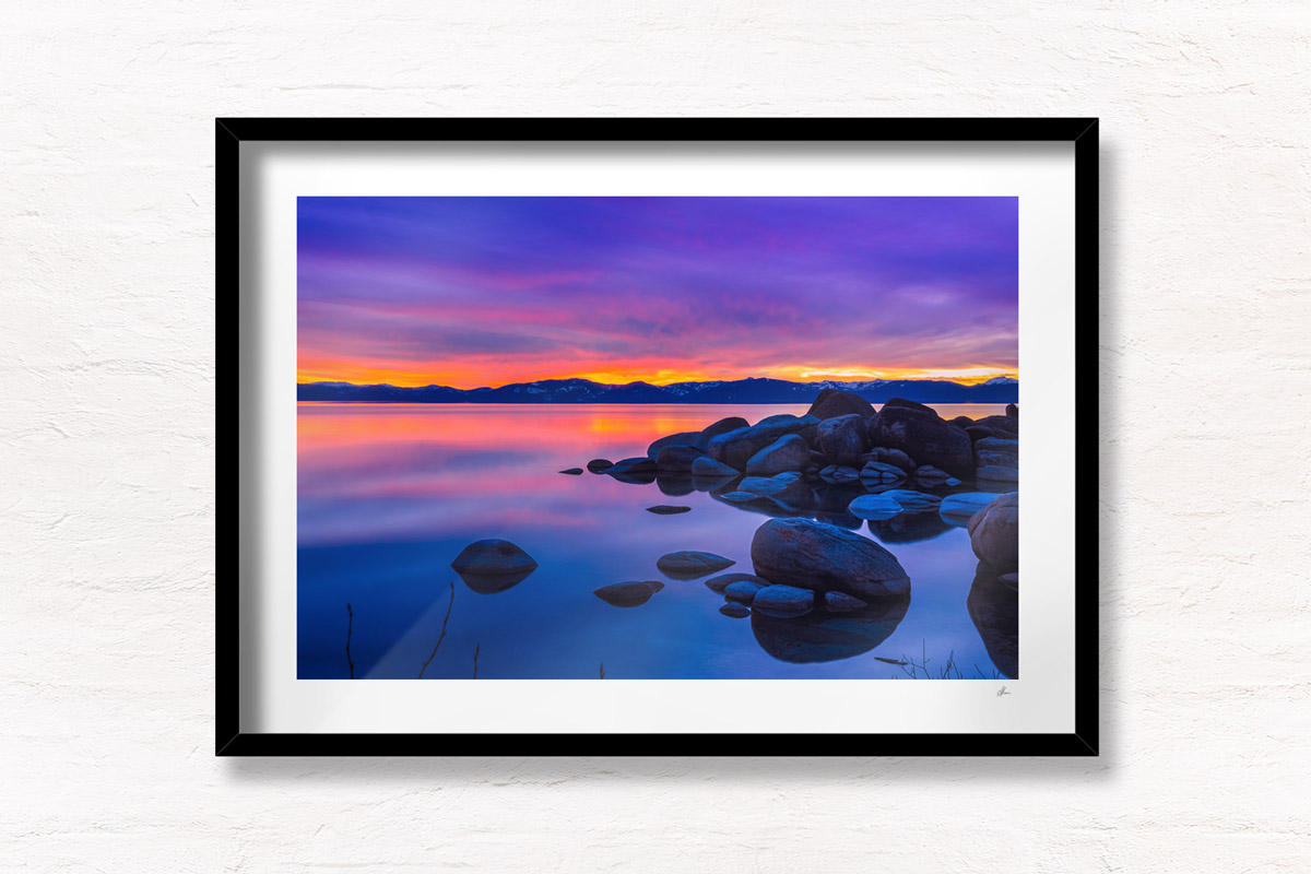 Sunset at Lake Tahoe. Purple sunset skies