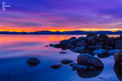 Sunset at Lake Tahoe. Purple sunset skies