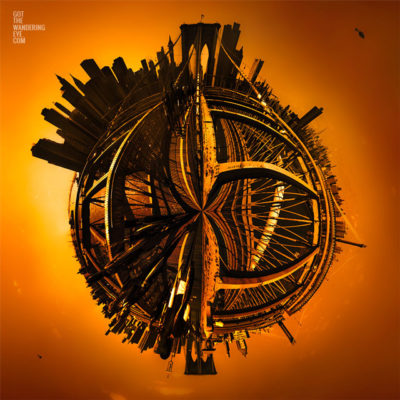 360 Tiny Planet NYC. Brooklyn Bridge abstract art