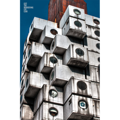 Metabolist cube architecture of Nakagin Capsule Tower in Tokyo, Japan