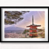 Chureito Pagoda Sunset during the Cherry Blossom Season. Mount Fuji in the background.
