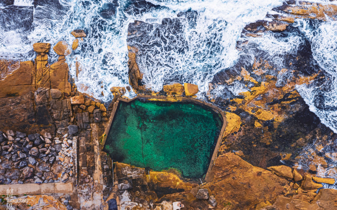 Sydney Ocean Rock Pool. Empty Mahon Pool, Maroubra from the sky.