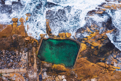 Sydney Ocean Rock Pool. Empty Mahon Pool, Maroubra from the sky.