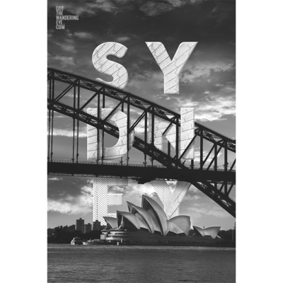 Sydney City Art Poster, Iconic Sydney Harbour Bridge and Opera house typography design