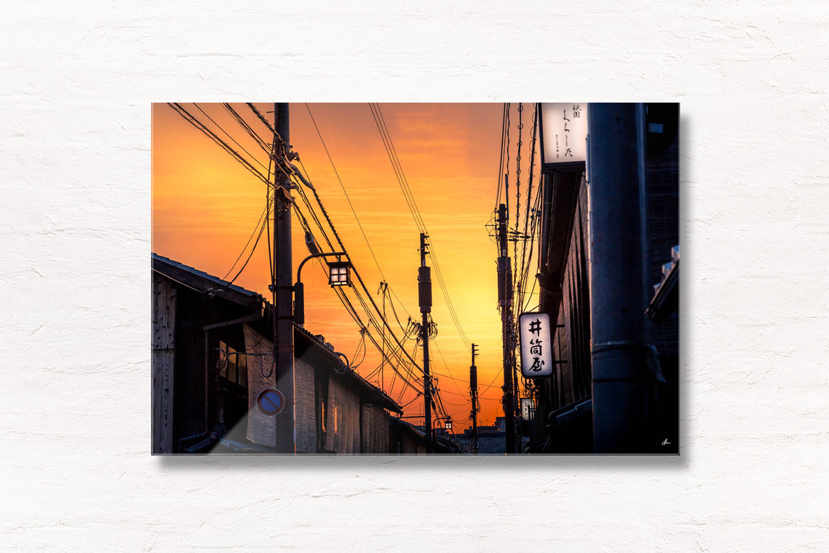 Sunset Over Kyoto. Sunset Powerlines in Gion
