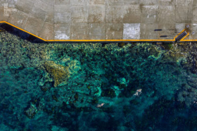 Snorkelling Clovelly Aerial. Couple swimming in Clovelly Beach