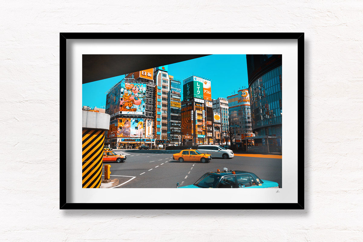 Shinjuku Tokyo Japan. Colourful taxi and buildings