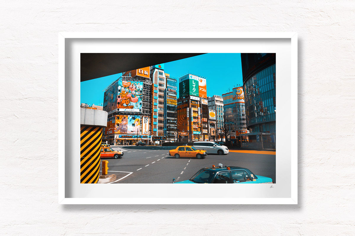 Shinjuku Tokyo Japan. Colourful taxi and buildings