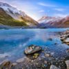 Frozen Hooker Lake at Mount Cook New Zealand