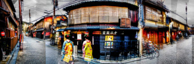 Multiple Exposure Photography Japan. Maiko walking in Gion Kyoto alleys