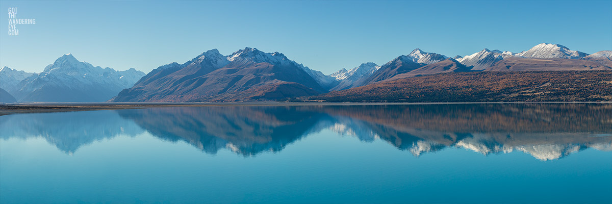 Lake Landscape Mountain Reflection. Mount Cook & Lake Pukaki