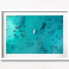 Maldives Ocean. Aerial view above anchored boat in the Maldives
