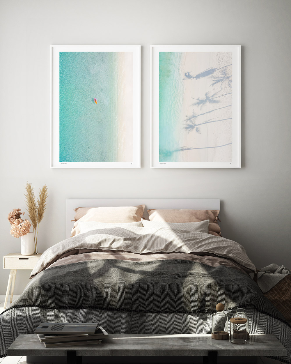 Interior design bedroom ideas. Fine art prints for the coastal home interior. Gorgeous beach photos of the Maldives.