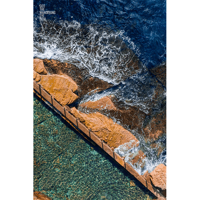 Aerial beach shot above the seaside oceanpool of McIvers baths, Coogee