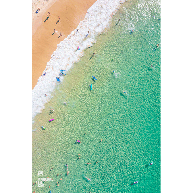 Best Beach Aerial Views. Bondi Beach surfers and swimmers