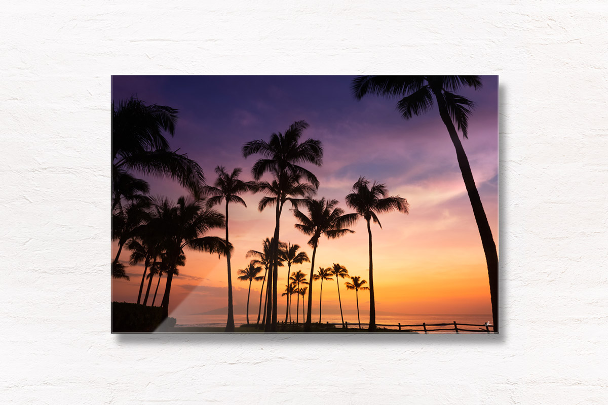 Hawaii Sunset. Purple orange palm tree skies from Maui Hawaii