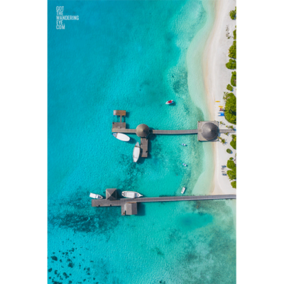 Water Villa Jetty Maldives. Aerial landscape view