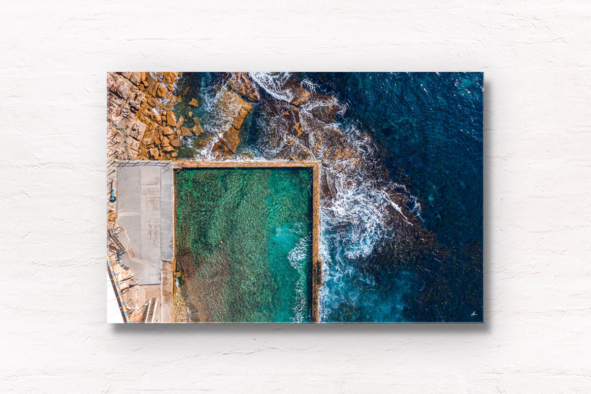 Aerial oceanscape of Sydney's oldest and most beautiful tidal pool, Wylies Baths, Coogee