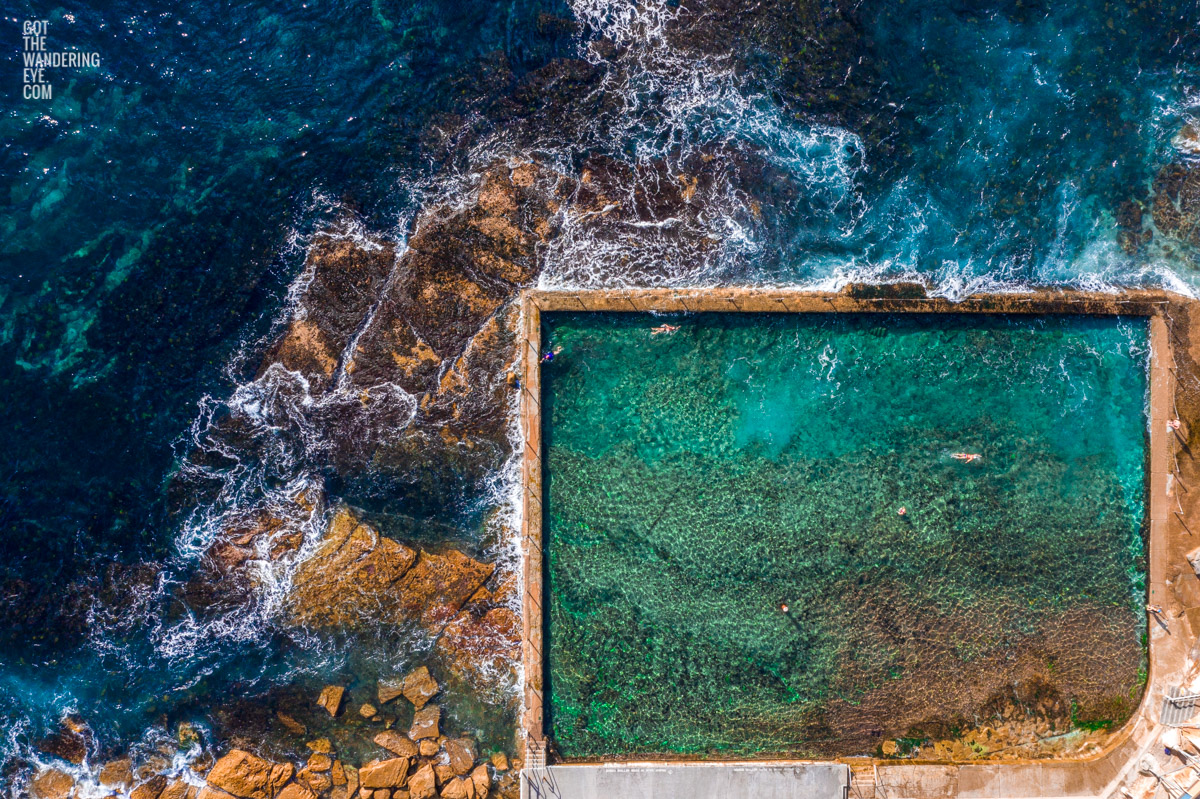 Wylies Baths Aerial. Sydney's oldest and most beautiful tidal pool, Wylies Baths, Coogee.