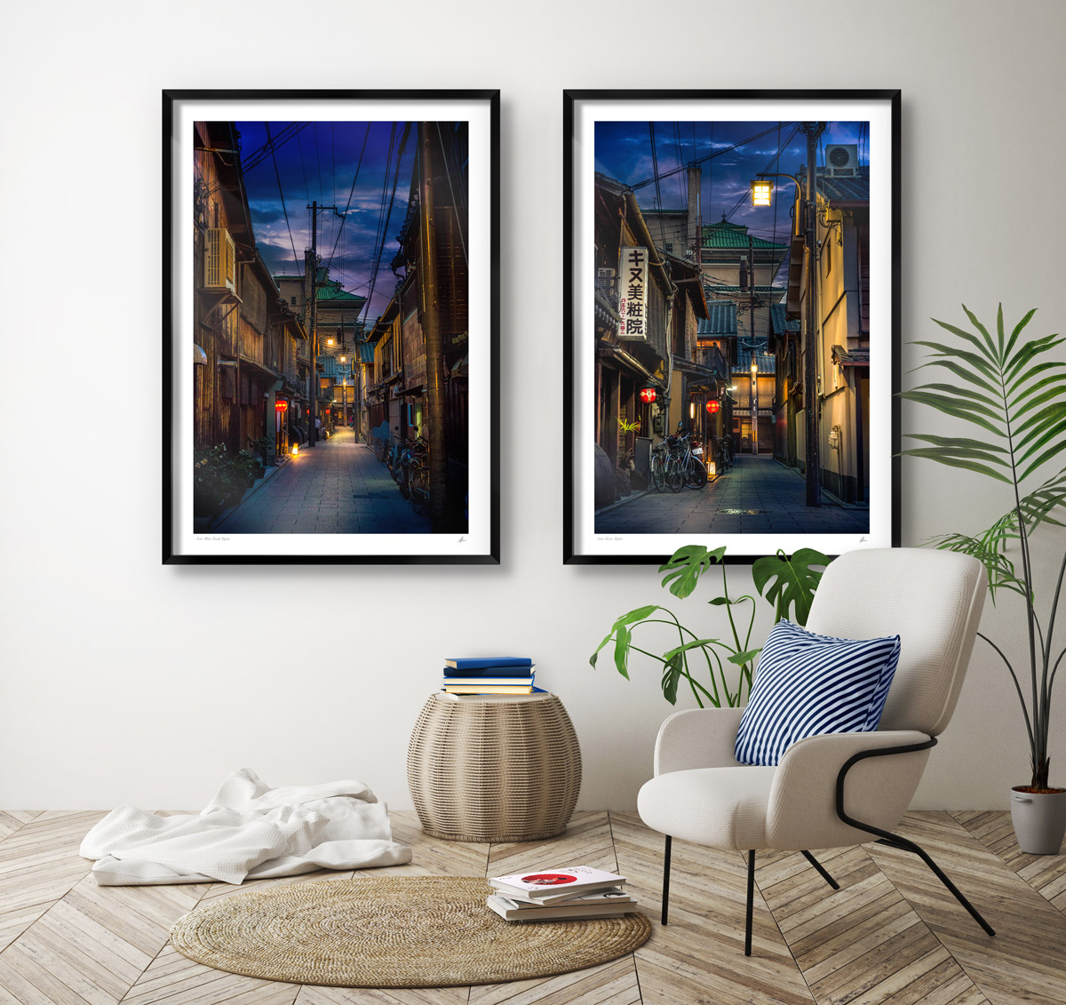 Interior styling inspiration. Framed prints from the atmospheric and Kyotos most famous Geisha district, Gion.