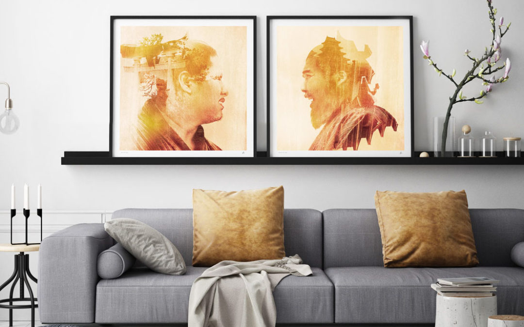 Interior design inspiration. Decorate your home with unique abstract, multiple exposure portraits. Art of the Sumo, Japan