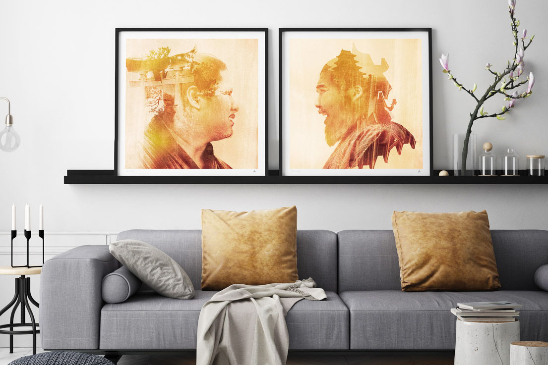 Interior design inspiration. Decorate your home with unique abstract, multiple exposure portraits. Art of the Sumo, Japan 
