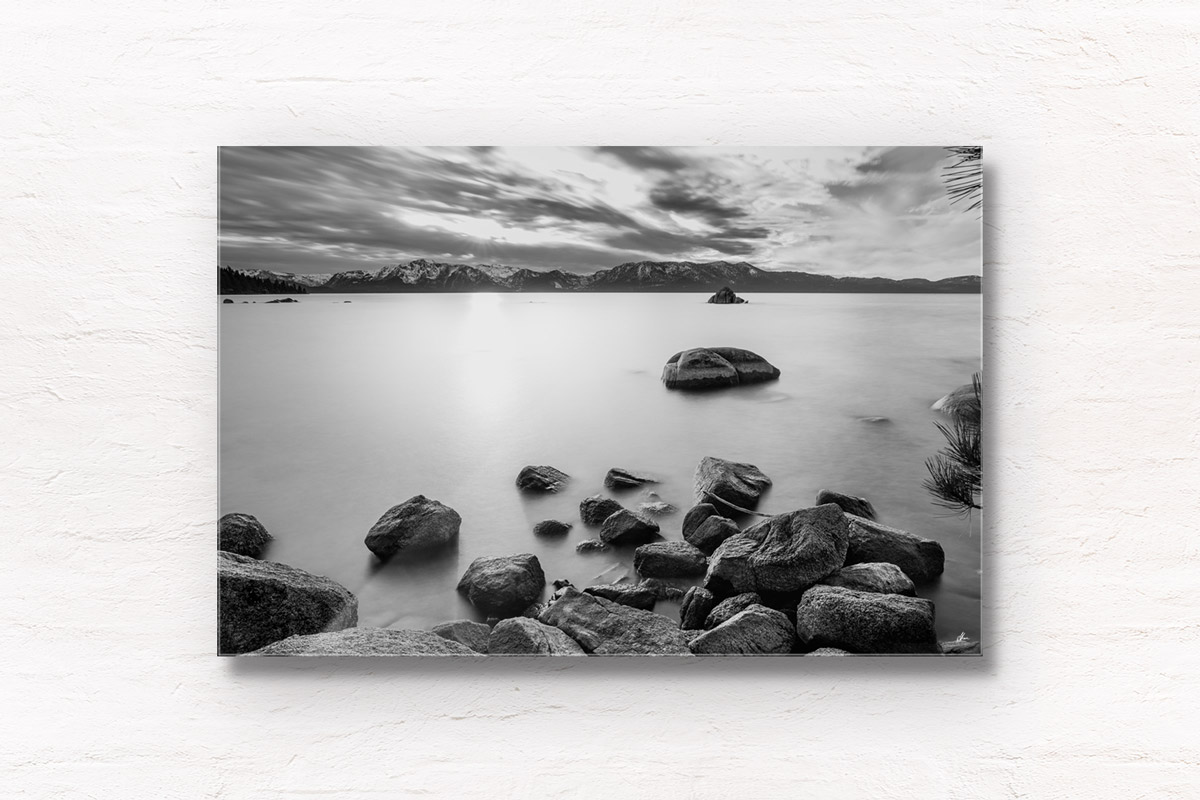 Silky black & white, long exposure photograph at Lake Tahoe