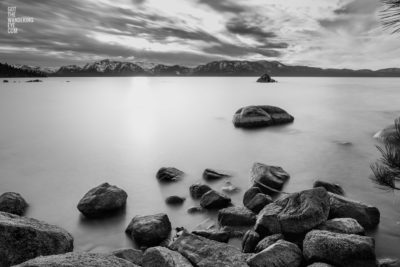 Silky black & white, long exposure photograph at Lake Tahoe