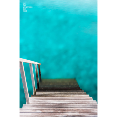 Fine Art Photography Print. Steps down from an overwater bungalow into blue lagoon, Maldives.