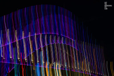 Long exposure, light painting photography of Vivid Festival. Light trails of Sydney Harbour Bridge, Australia