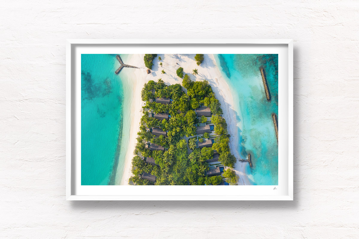 Tropical Island Palm Trees aerial view Maldives