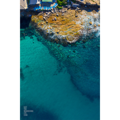 Aerial above Flat Rock Bondi Beach Boats