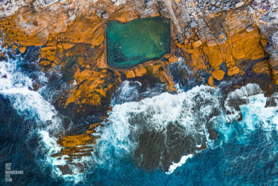 Aerial oceanscape looking down on Mahon Pool, Maroubra